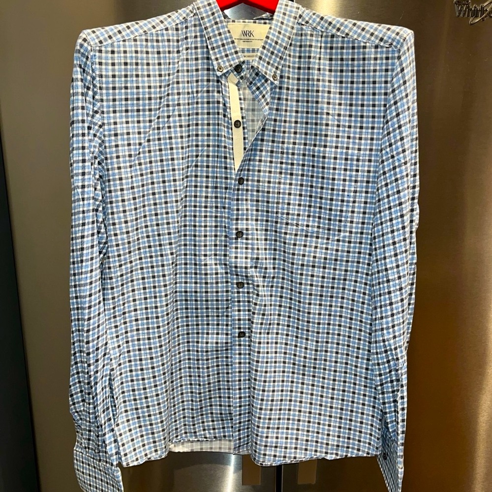 WRK The Reworked Shirt Blue Black Gray Checkered Lightweight Cotton mens large L